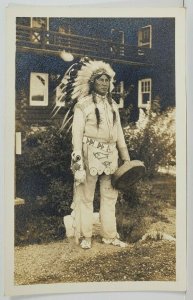 Rppc American Indian Chief in Full Dress c1920s Real Photo Postcard O9