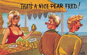 Sexy Fruit Dealer Market Stall Apples & Pears 1970s Comic Postcard