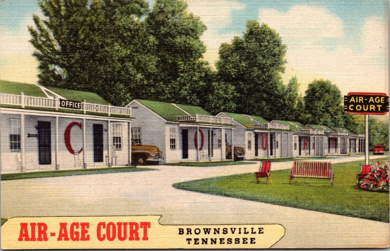 Linen Postcard Air-Age Court in Brownsville, Tennessee~135174