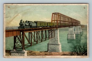Sibley MO, Train Across Santa Fe Bridge, MO River, Vintage Missouri Postcard