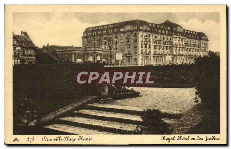 Old Postcard Deauville Beach Royal Hotel Fleurie seen Gardens