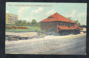AKRON OHIOO AMELIA FLATS RAILROAD DEPOT TRAIN STATION VINTAGE POSTCARD 1910