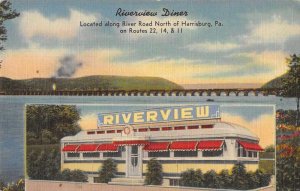 Harrisburg Pennsylvania Riverview Diner and Bridge Vintage Postcard JH230707