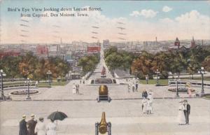 Iowa Des Moines Birds Eye View Looking Down Locust Street From Capitol 1918 C...