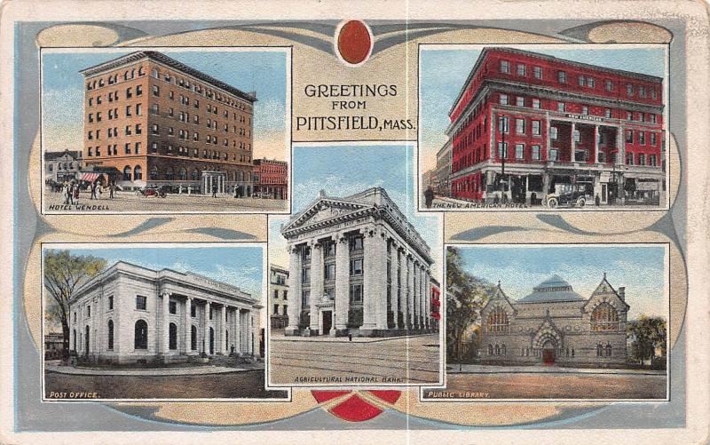 Greetings from Pittsfield, Massachusetts, Early Postcard, Used in 1919