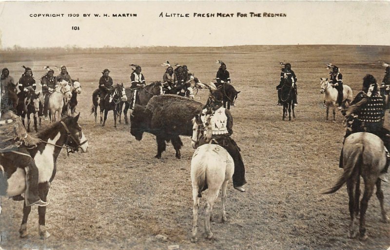 H9/ Native American Indian RPPC Postcard c1910 Killing Buffalo Tribe Horses 9