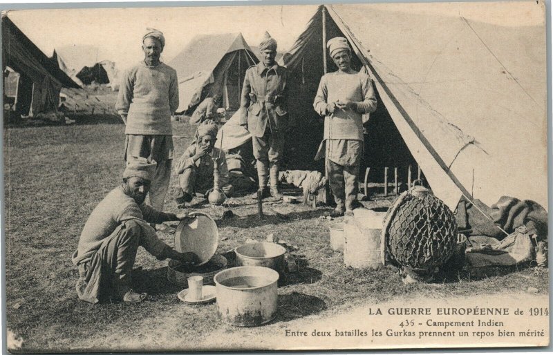 EUROPEAN WAR 1914 INDIAN ARMY CAMP ANTIQUE POSTCARD