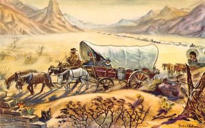 Covered Wagon Diorama Ghost Town Buena Park, California USA View Postcard Bac...