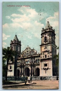 Panama Postcard View of Cathedral Church c1910 Antique Canal Zone Overprint