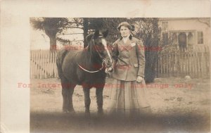 Unknown Location, RPPC, Hannah with a Horse, Illinois Postmark, Photo