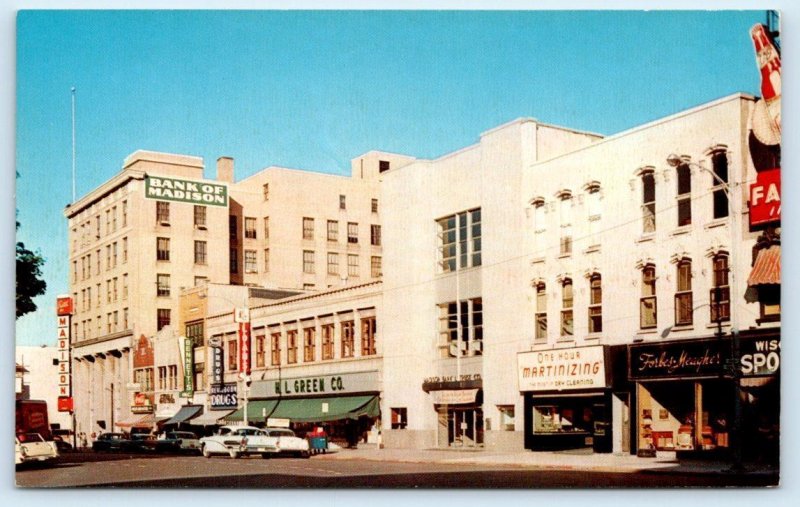 MADISON, WI Wisconsin ~ WEST MAIN STREET Scene 1959 Cars Cook Co.Postcard