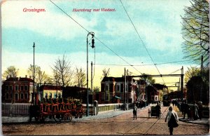 Netherlands Groningen Heerebrug met Viaduct Vintage Postcard 09.78