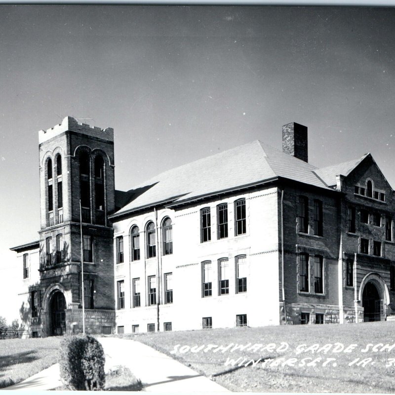 c1950s Winterset, IA RPPC Southward Grade School Historic Building Photo PC A110