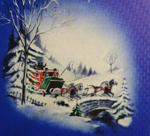 Mid Century Modern Horse & Carriage Christmas Greeting Card Vintage Original