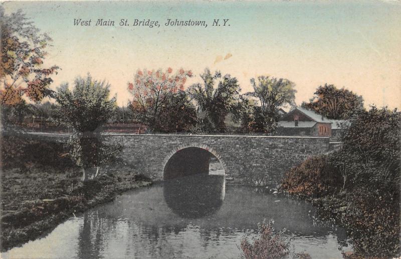 Johnstown New York~West Main Street Bridge over Stream~House Bknd~1908 Postcard