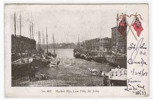 Ship Shipping Market Slip Low Tide St John New Brunswick Canada 1907 postcard