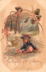 Easter Greetings Girl with Flower in Snow HGB Vintage Postcard AA10863