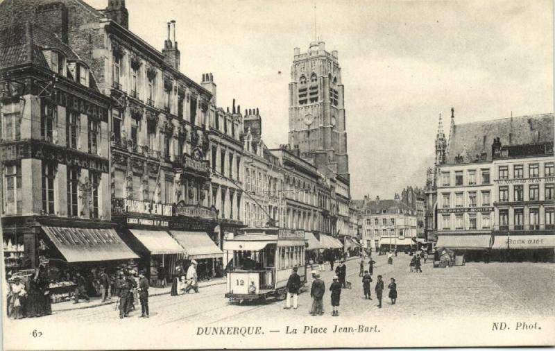 france, DUNKERQUE DUNKIRK, La Place Jean-Bart, Tram Streetcar Line 12 (1920s)