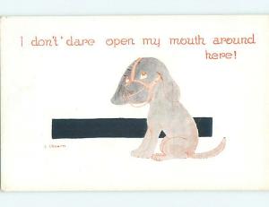 Pre-Linen comic signed WEAVER - MUZZLED DOG DOESN'T DARE OPEN HIS MOUTH HL2253