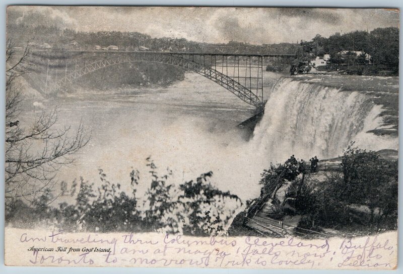 c1900s UDB Niagara Falls, NY American Fall from Goat Island Bridge Postcard A196