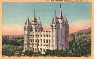 Vintage Postcard 1950's The Mormon Temple Stone Footing Salt Lake City Utah UT