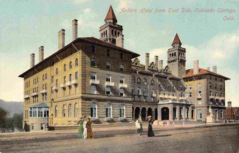 Antlers Hotel from East Side Colorado Springs CO 1910c postcard