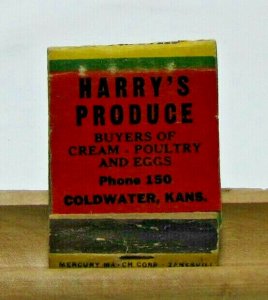 Harry's Produce Phone 150 Coldwater Kansas Vintage Matchbook Cover 