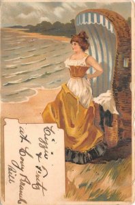 BEACH GIRL SWIMSUIT EUROPE POSTCARD 1904