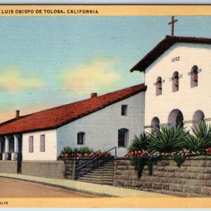 1939 San Luis Obispo, CA De Tolosa Spanish Mission Church Teich Linen Cali. A204