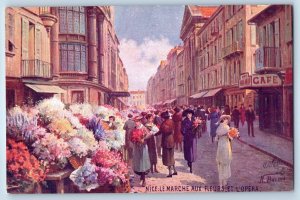 Nice Alpes-Maritimes France Postcard The Flower Market and Opera c1910 Antique