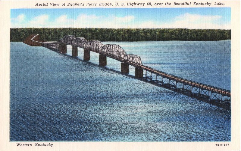 VINTAGE POSTCARD AERIAL VIEW OF EGGNER'S FERRY BRIDGE OVER THE KENTUCKY LAKE