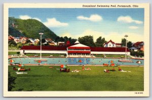 Portsmouth Ohio~Dreamland Swimming Pool Panorama View~Vintage Linen Postcard