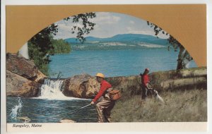 P2522, vintage postcard fishing, greetings from rangeley maine view unused