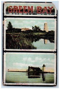 1913 Old Stone Tower, First Light House Green Bay Wisconsin WI Postcard 