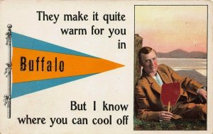 They Make It Quite Warm For You in Buffalo, Early Romantic Pennant Postcard