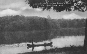 Middleville Michigan Camp Michawana Canoeing Scenic View Postcard AA82956