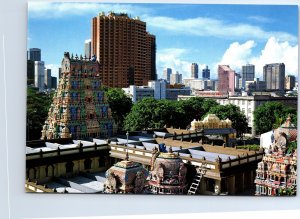 VINTAGE CONTINENTAL SIZE POSTCARD HIGH-RISES AND CHETTIAR HINDU TEMPLE SINGAPORE