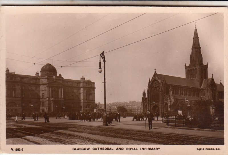 P1894 old RPPC street scene people glasco cathedral & royal infirmary scotland