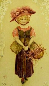 1880's Folding Christmas Card Shakespeare Lovely Young Girl With Flowers 7C