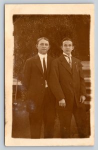 RPPC Men in Suits Rounded  & Wing Collar AZO 1904-1918 ANTIQUE Postcard 1431