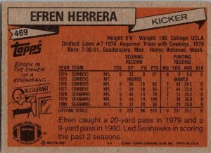 1981 Topps Football Card Efren Hererra Seattle Seahawks sk60474