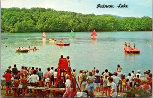 View of Beach, Swimming and Boating on Putnam Lake NY Vintage Postcard Y71