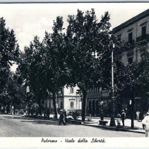 c1930s Palermo, Italy Viale della Liberta Street Scene Trees Buildings A342