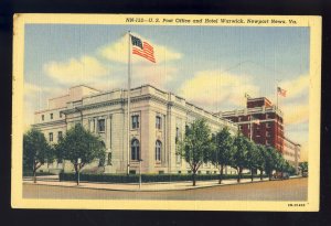 Newport News, Virginia/VA Postcard, Hotel Warwick & US Post Office