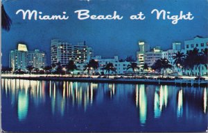 Miami Beach at Night Florida Vintage Postcard C088