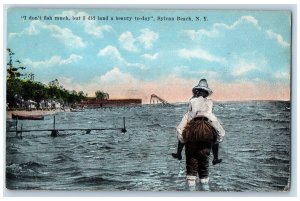 1934 Couple Beach Boats Sylvan Beach Glen Falls New York NY Antique Postcard