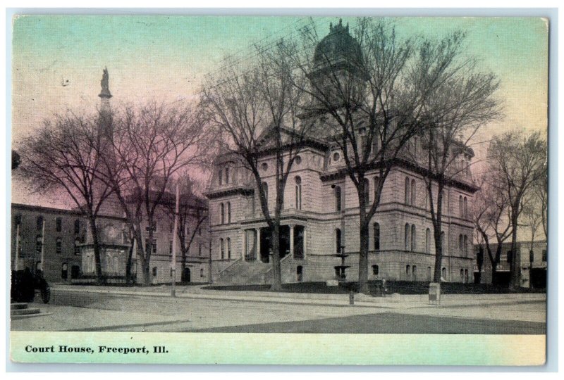 c1910 Court House Building Entrance Freeport Illinois IL Antique Posted Postcard