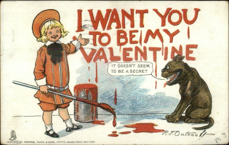 Valentine - Buster Brown Painting Graffiti TUCK Outcault Postcard c1905