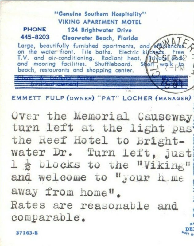 1961 Viking Apartment Motel Waterfront Clearwater Beach Florida FL Postcard 