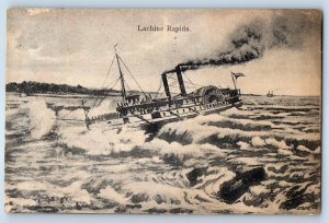 1910 Montreal Quebec Canada Postcard Lachine Rapids Corsioan Ferry Steamer Ship
